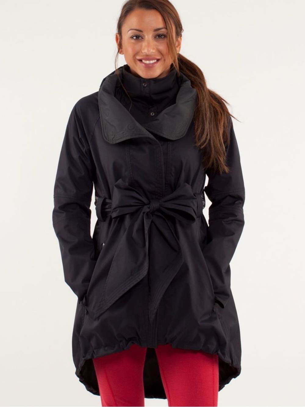 lululemon athletica Red Tie-Waist Trench Coat with Black Contrast Collar